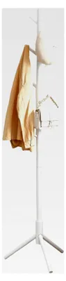 Produktbild von Garderobenständer aus Massivholz, Baumform, 8 Haken, 3 verstellbare Höhen, für Kleidung, Hüte und Taschen, für Wohnzimmer, Schlafzimmer und Büro, weiß