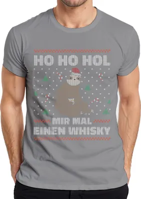 Produktbild von Ho Ho Hol mir mal einen Whisky Faultier - Ugly Christmas Sweater Weihnachten Herren T-Shirt, Grau, XL