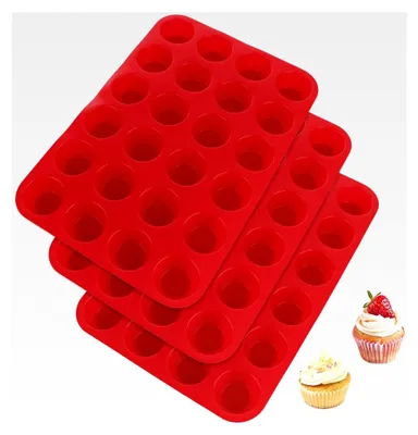 Produktbild von 3 Stück Silikon Muffinförmchen Mini Muffinform für 24 Muffins, antihaftbeschichtet und spülmaschinenfest