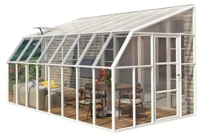 Image de Serre plastique adossée Rion Sun Room 48 blanche 508x258x266 cm