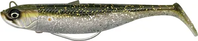 Produktbild von Savage Gear Minnow Weedless - 2 Gummifische + 1 Jigkopf, Größe / Gewicht / Farbe:10cm / 16g / Green Silver UV