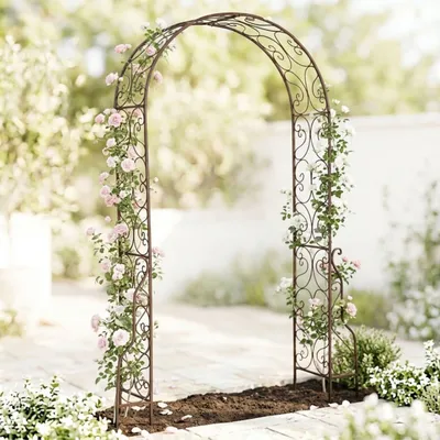 Obrázok produktu pre DanDiBo Rose oblúk kovový 254x159 cm hnedý 96025 Oblúk záhradná brána železná lezecká pomôcka mriežka okrúhly oblúk bez dverí