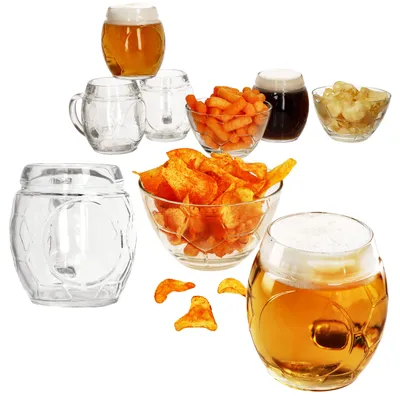Produktbild von 9tlg Fußball Set Biergläser 0,5L geeicht & Schale Ball-Relief Krug aus Glas Bowl