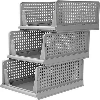 Obrázek produktu pro Skládací plastový box se 3 zásuvkami, 3 přihrádkami, organizérem, stohovatelný, 3 kusy, šedý