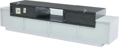 Obrázok produktu pre TV lowboard s LED - TV skriňa/mediálny sideboard - 180 cm - S úložným priestorom - Pre televízory do 203 cm - Moderný dizajn - Sivá/biela