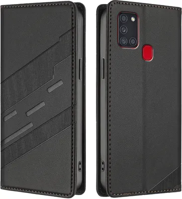Produktbild von Hülle für Samsung Galaxy A21S, Kunstleder Brieftaschen Handyhülle mit Kartenfach und Standfunktion Schwarz
