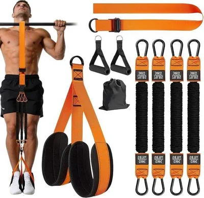 Produktbild von Pull-up-Hilfe mit Widerstandsgurten, 5 Reifen, stabilen Fußstützen und Griffen für Anfänger und Fitnesstraining