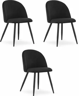 Image de Chaise - Leobert - Bello - Velours Noir/Pieds Noirs - Lot De 3