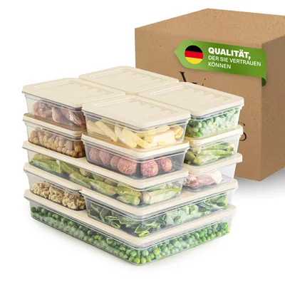 Produktbild von Viwares Stapelbare Gefrierdosen 13er Set, Gefrierfach & Kühlschrank Organizer mit Deckel, Frostfest bis -25°C, Wiederverwendbare Frischhaltedosen, Lebensmittel frisch und geruchsfrei lagern