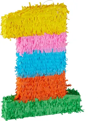 Image de Relaxdays Piñata d'anniversaire, chiffre 1, à suspendre, enfants et adultes, en papier, à remplir soi-même, piñata, multicolore