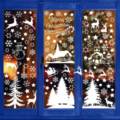 Produktbild von Weihnachtsfenstersticker selbstklebend, weiß, groß, PVC, wiederverwendbar