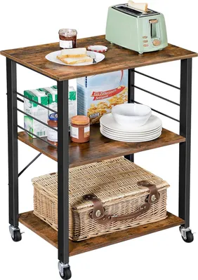 Produktbild von Vasagle UKKS60XV1, Freistehend, Metall, Partikelbord, Schwarz, Braun, Küche, 80 kg, 3 Regale