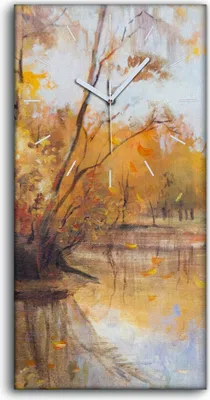 Produktbild von Dekor Leinwand Uhr Wandbilder 30x60 Malerei Wald Bäume Fluss Natur Herbst Kunst - weiße Hände