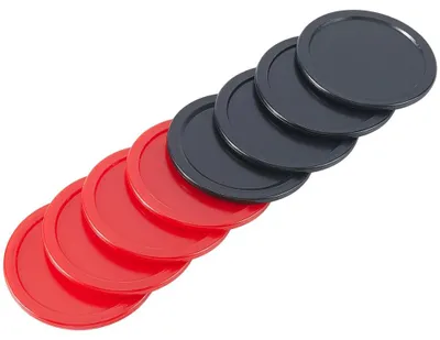 Productafbeelding van Set van 8 Airhockey Pucks van Kunststof - 6,4 cm - Rood en Zwart