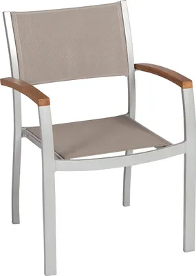 Produktbild von Merxx Stapelsessel "Naxos" 2er Set - Aluminiumgestell Silber mit Akazienholz und Textilbespannung Grau