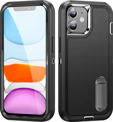 Produktbild von Hülle für iPhone 11 Hybrid Dreilagige Robust Stoßfest Schwerlast Schutzhülle mit Ständer Schwarz