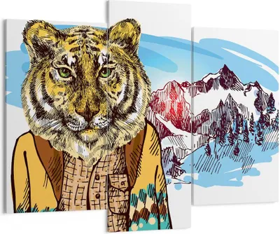 Produktbild von Bild auf Leinwand - Leinwandbild - Tiger in den Bergen Kinder Tierwelt - 130x100cm - Wand Bild - Wanddeko - Leinwanddruck - Bilder - Kunstdruck - Leinwand bilder - Wandkunst - CB130x100-3210