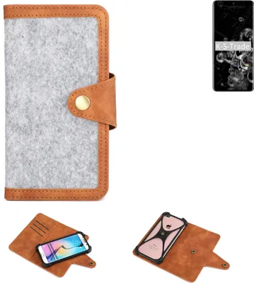 Produktbild von K-S-Trade Handyhülle kompatibel mit Samsung Galaxy S20 Ultra 5G SD865 Schutzhülle Filz-Hülle Kunst-Leder hellgrau braun (1x)
