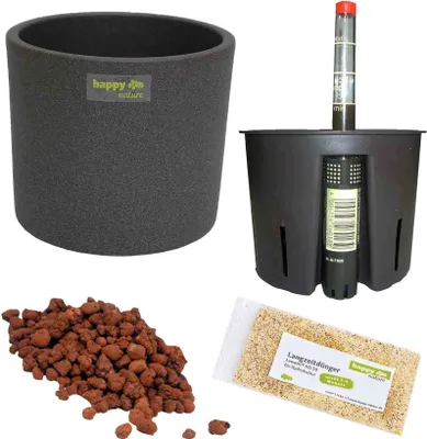 Produktbild von Set5 Keramik Blumentopf Madeira grau für Hydroplfanzen + Dünger Ø 17,0 cm H 14,5 cm