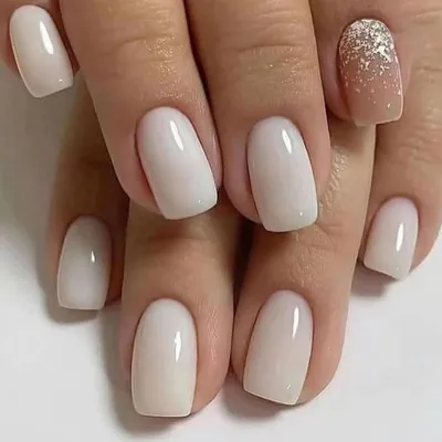 Image de 24 ongles carrés laiteux avec paillettes, Blanc Press on Nails, ongles artificiels pour Nails Art