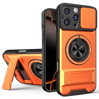 Obrázek produktu pro Magnetické pouzdro pro iPhone 16 Pro Max Ochranné pouzdro s posuvným krytem fotoaparátu a kroužkovým stojánkem Oranžová