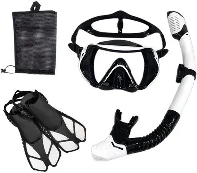 Immagine prodotto di Attrezzatura da snorkeling per adulti - Maschera, pinne, set da snorkeling - Maschera panoramica - Pinne da nuoto - Boccaglio a secco - Set da 3 pezzi per il nuoto in acque libere - Attrezzatura da doccia galleggiante - Taglia L/XL (42-45)