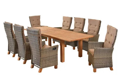 Produktbild von Merxx Gartenmöbel Set Toskana 17tlg., 8 Hochlehner Sessel, 8 Auflagen, Doppelausziehtisch 180 (220/260) x 100 cm - Aluminium/Polyrattan/Akazie