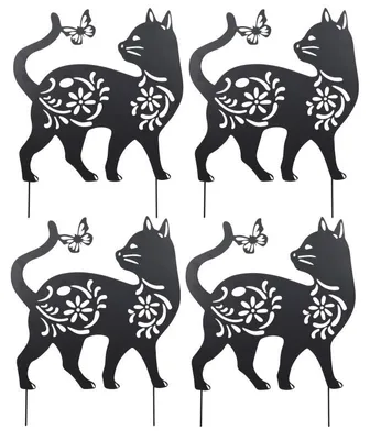 Image de Lot de 4 Décorations de Jardin Chat en Métal Noir à Planter 52 x 65 cm