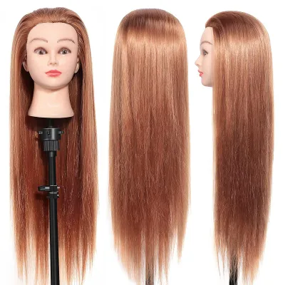 Image de Solidchoice - Tête de mannequin - Accessoires capillaires DIY - Tête de coiffeur avec cheveux synthétiques - Adapté aux coiffeurs et aux étudiants - Formation capillaire - Coloration, etc.