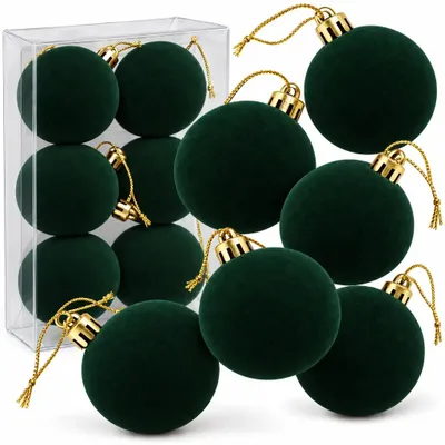 Produktbild von Christbaumkugeln Weihnachtskugeln 6 cm Grün 6 Stück beflockt Kunststoff Baumkugeln Weihnachtsdeko