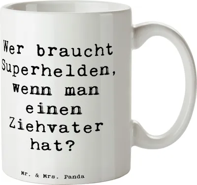 Produktbild von Mr. & Mrs. Panda Tasse Spruch Ziehvater Held - Weiß - Geschenk, Adoptivvater, Pott, milchkaffeetasse, Becher, Familienmitglieder, einzigartige Designs, Stiefvater