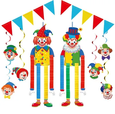 Produktbild von Clown Girlande & Wimpelkette für Karneval & Geburtstag, 2 Stück Hängedeko, 3m Girlande
