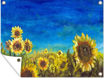 Produktbild von MuchoWow® 80x60 cm Outdoor-Poster Gartendeko Sichtschutz Garten Poster für den Garten  Sonnenblumen - Malerei - Aquarell