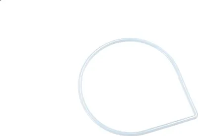 A white, tear-drop shaped gasket or seal on a white background.