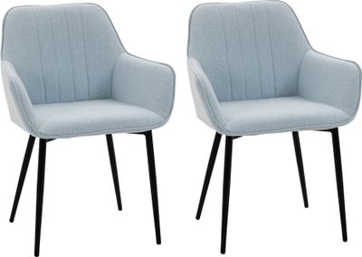 HOMCOM 2er Set Esszimmerstühle Essstühle Polsterstuhl mit atmungsaktivem Leinenbezug Wohnzimmerstuhl Sessel Küchenstuhl mit Rückenlehne Armlehne und Metallbeinen Leinen Blau 59,5 x 56,5 x 81 cm
