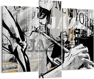 Produktbild von Bild auf Leinwand - Leinwandbild - Jazz Musik Musiker - 95x80cm - Wand Bild - Wanddeko - Wandbilder - Leinwanddruck - Bilder - Kunstdruck - Wanddekoration - Leinwand bilder - Wandkunst - CB95x80-3792