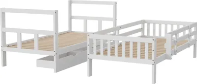 Immagine prodotto di Letto per bambini 90 x 200 cm con cassetti e rete a doghe, letto da pavimento Montessori in legno di pino massiccio, per la cameretta, bianco