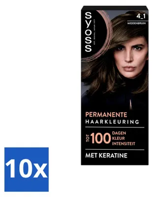 Produktbild von 10 x SYOSS Permanente Haarkleuring 4-1 Mittelbraun mit Keratin - Vorteilspackung - 10 Stücke