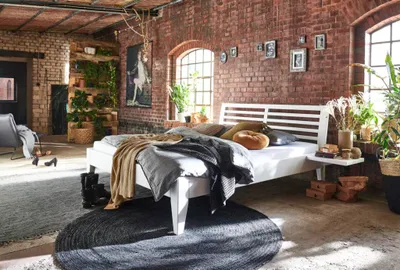 Produktbild von Bett Skive Sonderlänge 200x220 Komforthöhe 45 Kiefer weiß lackiert mit Kopfteil