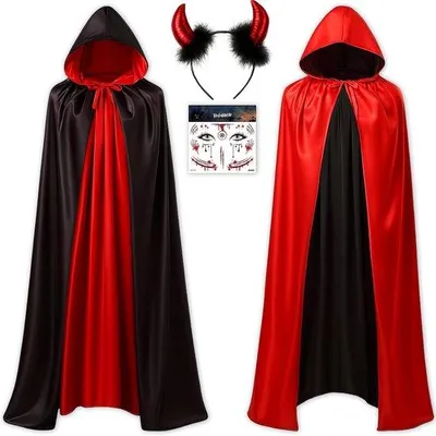 Productafbeelding van Scinzene Halloween vampierkostuum 170 cm voor dames met 1 tattoo, duivelskostuum, zwart rood