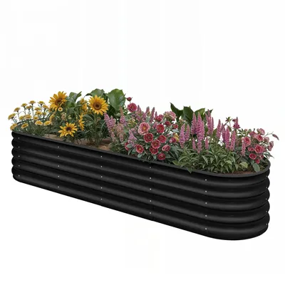 Produktbild von Metall Hochbeet 240x61x43cm, Ovales Gartenbeet, Pflanzkasten, mit Sicherheitsgummi, für Gemüse, Blumen - Garten Outdoor - Grau
