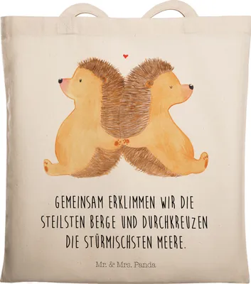 Produktbild von Mr. & Mrs. Panda Tote Bag Igel händchenhaltend - Transparent - Geschenk, Liebe, Laptoptasche, Freundin, Lieblingsmensch, Hochzeit, Händchen Halten, Jutebeutel, Tasche