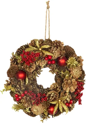 Image de Couronne MagicHome Noël, suspendue, rouge, 31x31x8 cm