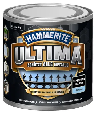 Produktbild von Hammerite 5379708, Fertig gemischt, Tiefschwarz, ≈10, Pinsel, Farbroller, 0.25 l, 30 °C