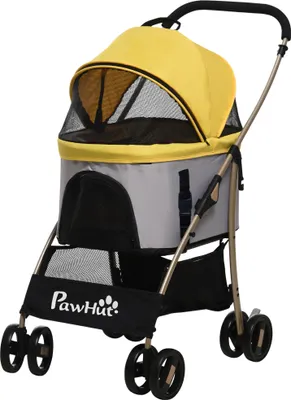 Produktbild von 2-in-1 Hundebuggy Hundetrolley bis 10 kg klappbar Tragtasche Bodenkorb  82 cm x 49,5 cm x 98 cm Gelb