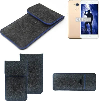 Produktbild von K-S-Trade Handy-Hülle Schutz-Hülle kompatibel mit Huawei Honor 6A Filztasche Pouch Tasche Case Sleeve Filzhülle dunkelgrau, blauer Rand