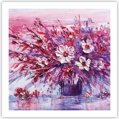 Produktbild von Poster - Poster ohne Rahmen - Pastos Blumen Rosa - 60x60 cm - Wand Bild - Wanddeko - Wandbilder - Kunstposter - Wandposter - Bilder - Kunstdruck - Wanddekoration - Wandbild - P2XAC60x60-4530