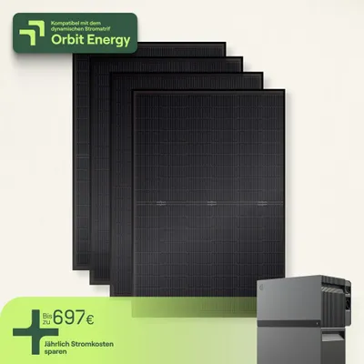 Produktbild von Balkonkraftwerk universal mit 4 Modulen & Speicher Avocado Orbit M (4,22 kWh) - 5m Anschlusskabel - priBasic Duo