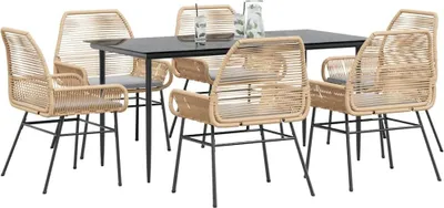Imagen del producto de vidaXL Juego de mesa de jardín de 7 piezas con cojines, color marrón, fabricado en ratán sintético, con tablero de vidrio
