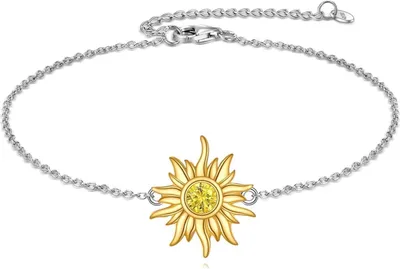 Produktbild von VONALA 925 Sterling Silber Fußkettchen mit Sonnenanhänger Zitrin November Geburtsstein Verstellbare Kette 9+2 Zoll